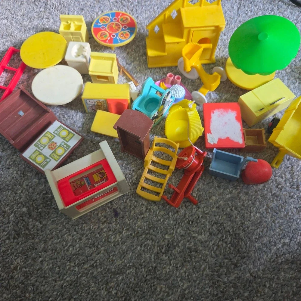 Vintage Fisher Price Little People Furniture Accessory Lot Kitchen Playground 70